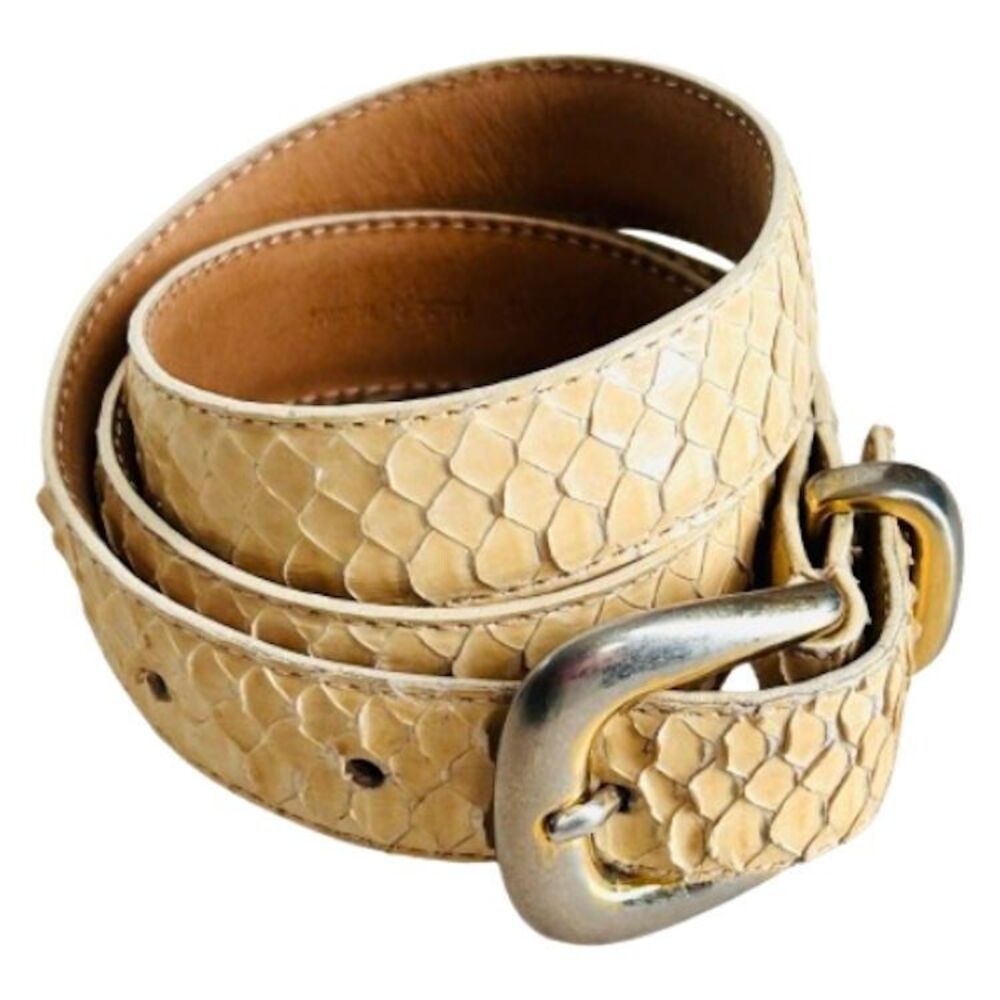B.G. Street Real SNAKESKIN Leather Belt Womens Size S Cream Brass Buckle Keeper